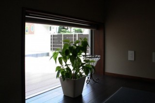 和室の地窓から見えるデッキ越しのお庭